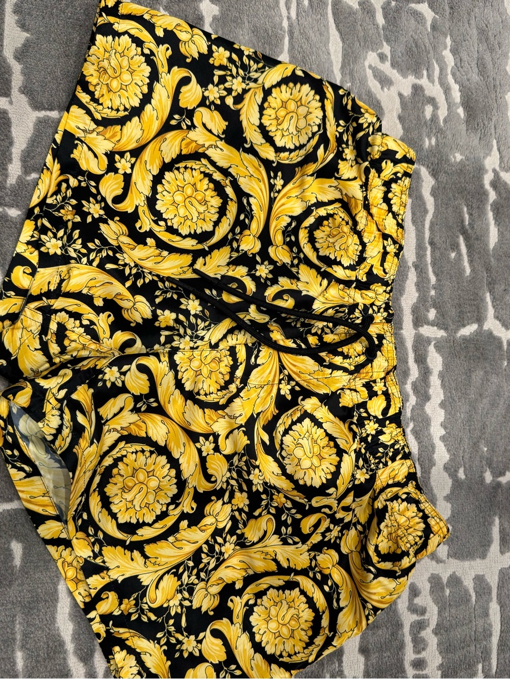 Versace Black & Yellow Baroque Print Shorts